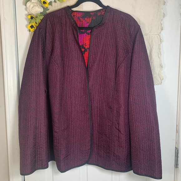 Catherines Floral Red & Purple Reversible Quilted Lightweight Jacket [3X 26/28] - Picture 2 of 8